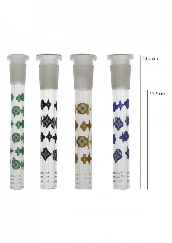 11.5 cm Colored LV Diamond Glass Stem (With 6 Diffuser Slits) These 14mm/19mm Glass Stem come in different colors, sleek finish.